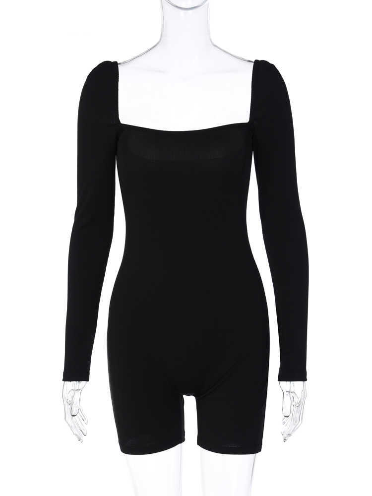 RUKAS Square Neck Long Sleeve Backless Solid Sexy Skinny Slim Playsuit 2023 Spring Women Casual Y2K Streetwear Sport Romper