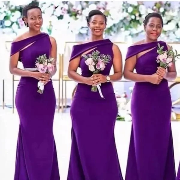 Purple Long Bridesmaid Dresses African Black Girls Women Satin Mermaid Wedding Party Dress Prom Formal Wear Maid Of Honor Robes Plus Size Vestidos