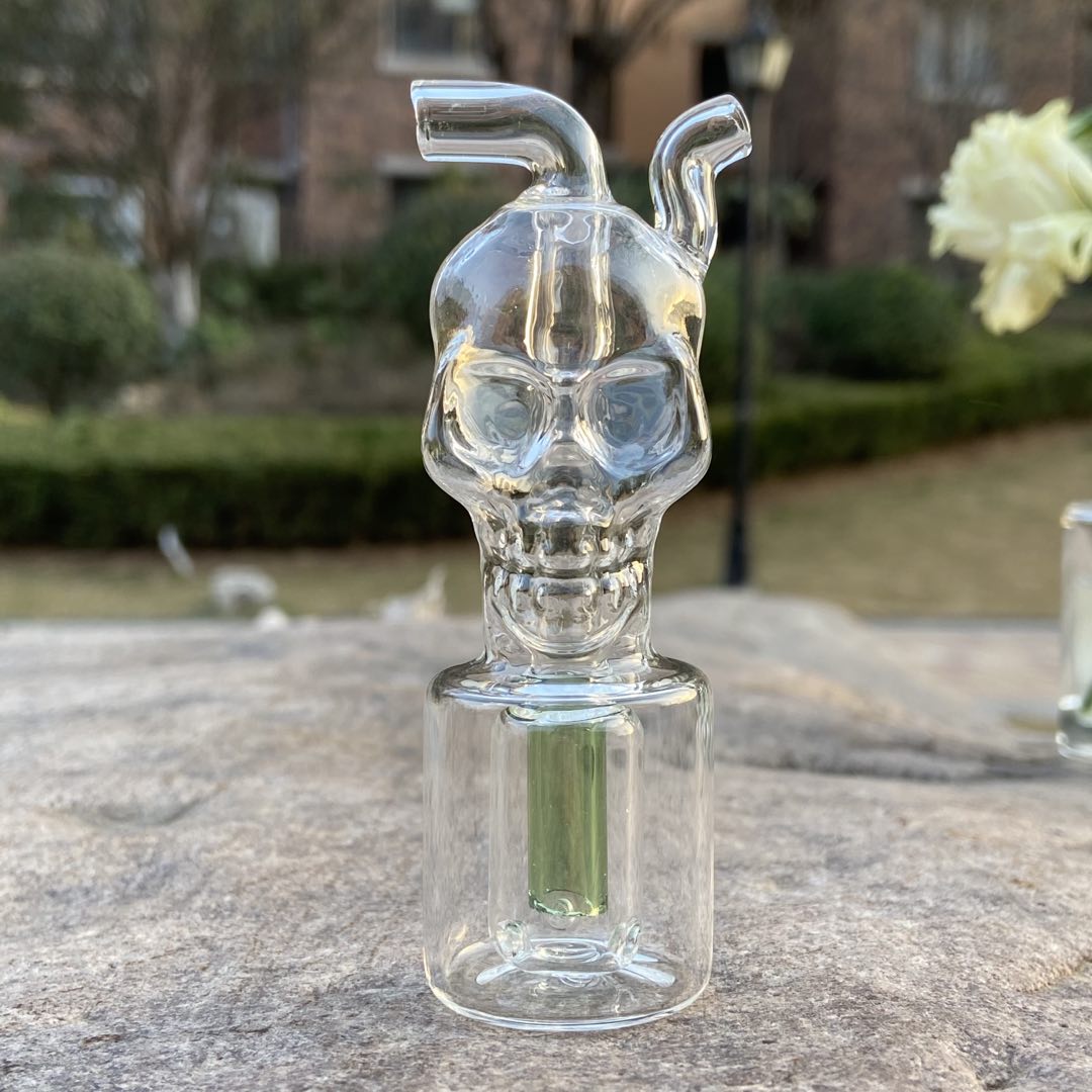 10cm Skull Mini Glass Bong Oil Burner Pipes Shisha Hookah Smoking Water Pipe Filter Beaker Bubbler with two tube and glass oil pipe