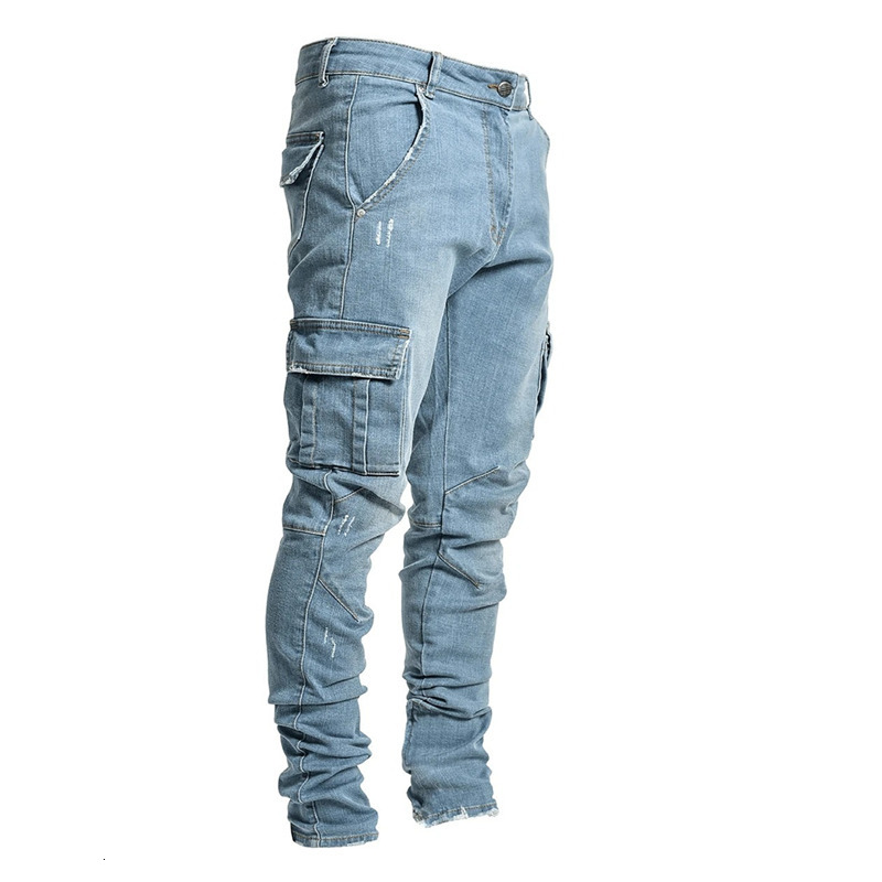 Men's Jeans Jeans Men Pants Casual Cotton Denim Trousers Multi Pocket Cargo Jeans Men Fashion Denim Pencil Pants Side Pockets Cargo 230516