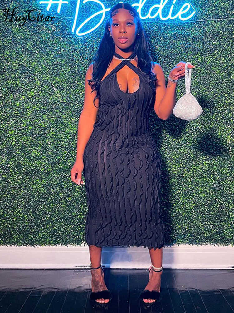 RUKAS Halter Sleeveless Backless Solid Lace Up Elegant Sexy Slim Maxi Dress Summer Women Casual Beach Vacation Y2K Clothes