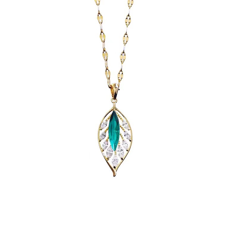 CZ Micro Pave Leaf Necklace Classic Wedding Gift Jewelry