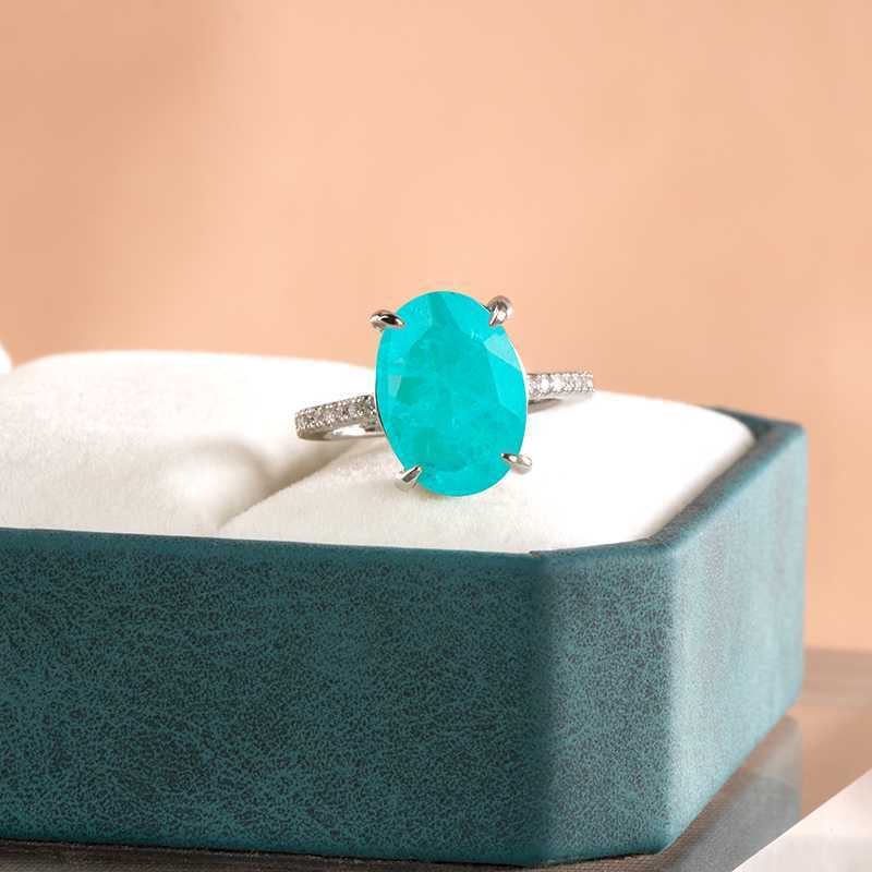 Band Rings Cellity 925 sterling silver big Blue stone Synthetic Diamond Gemstone Emerald cut Paraiba Tourmaline pariba Ring fine jewelry J230517
