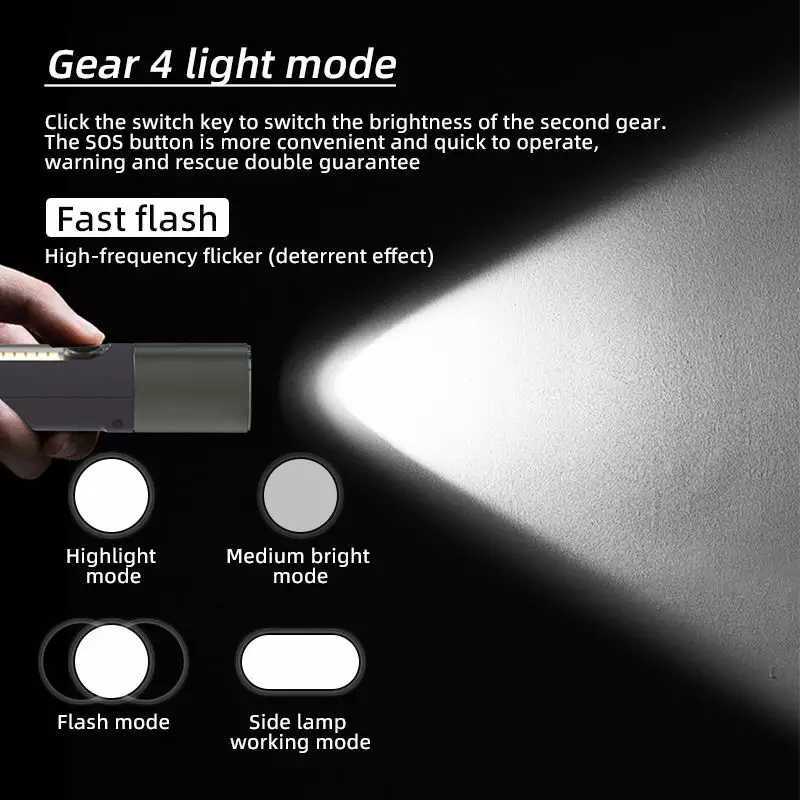 Flashlights Torches 2023New Strong Light Flashlight Multi-Function Outdoor Lighting Tent Hook Desk Lamp USB Charging Portable Mini Flashlight P230517