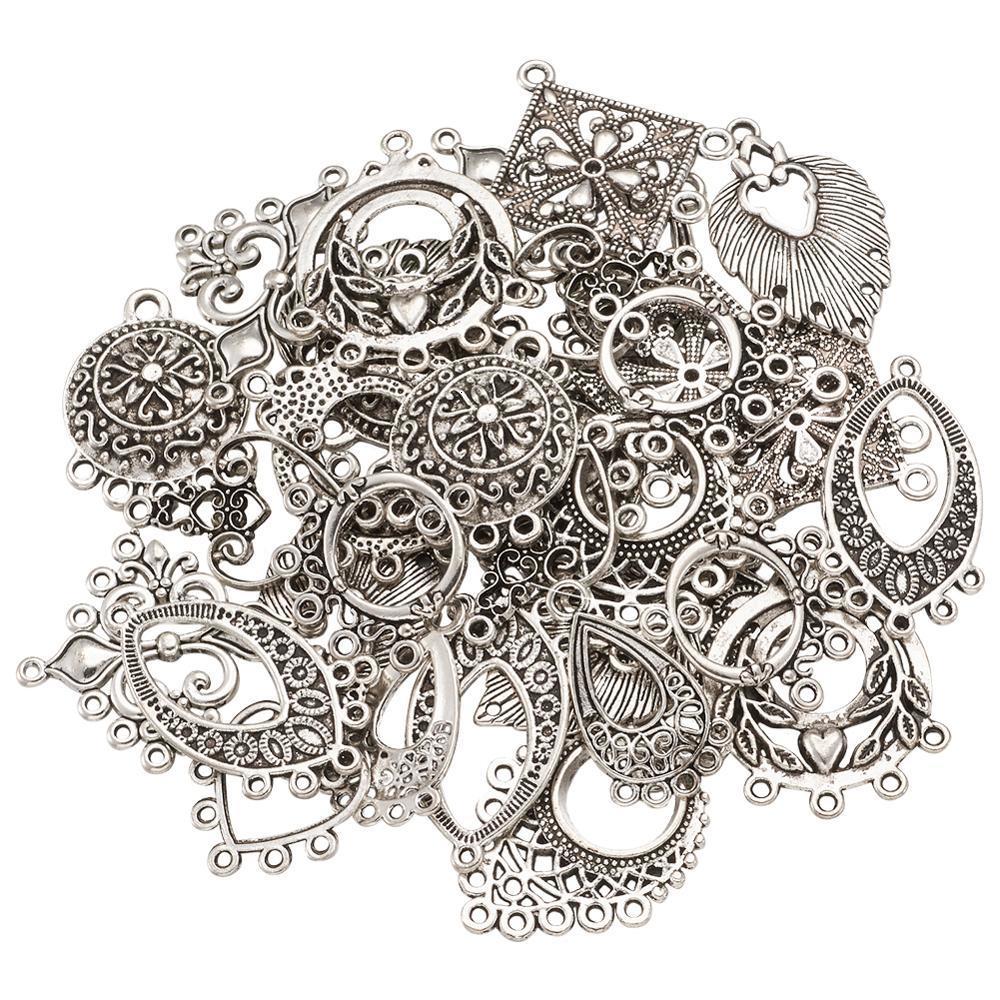 Pendant Necklaces 50 Pcs Tibet Perak Paduan Lampu Gantung Komponen Tautan Pesona untuk Menjuntai Anting Anting Kalung Perhiasan Membuat Bentuk Campura