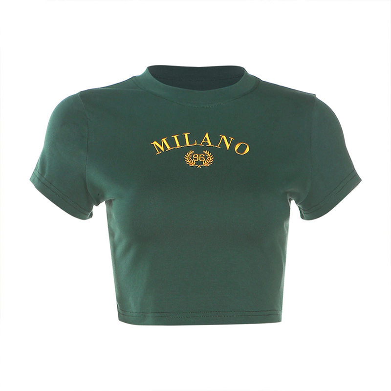 Women s T Shirt Y2K Sulaman Huruf Cetakan Hijau 90S Atasan Potong Leher o Lengan Pendek T shirt Pakaian Kemeja Bf Tee 230517