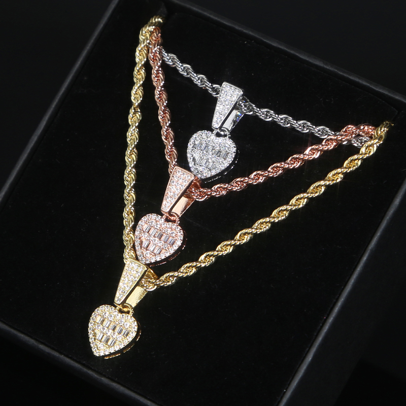 New arrived Hip Hop Iced Out Sparking Bg 5A Cubic Zirconia CZ Heart Pendant Earring necklace Fashion Women Jewelry Set