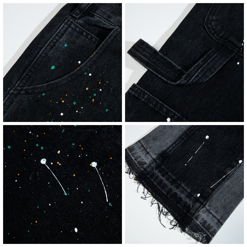 Mens Jeans Vintage Streetwear Flared Pants Hip Hop Splashing Ink Wide Leg Jean Overalls for Men Fashionable Retro Patchwork 230516