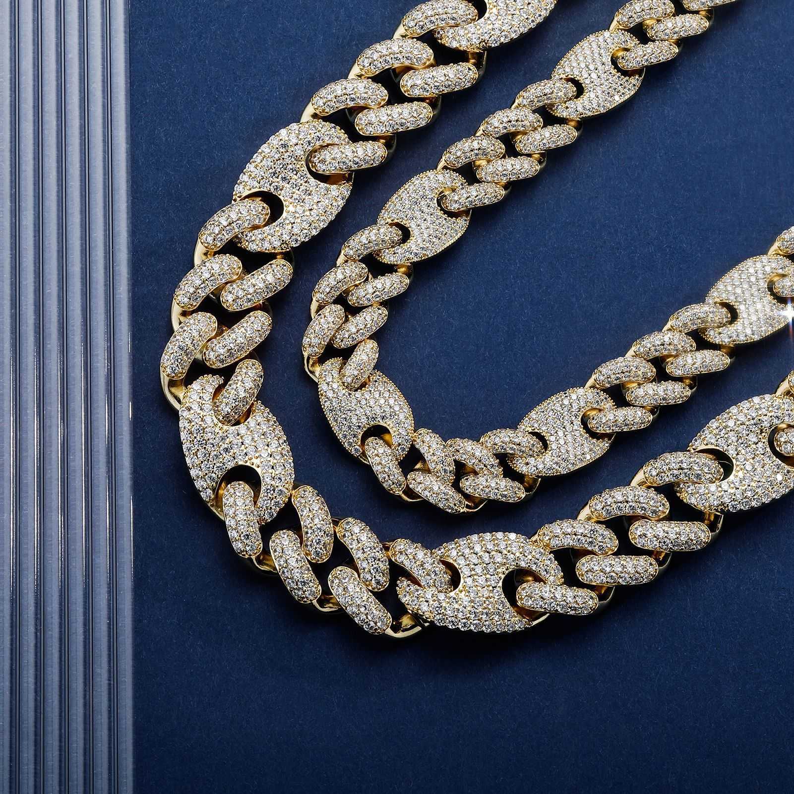 High Quality 20mm Pig Nose Mens Necklace Miami Coffee Bean Cuban Linck Chain Full Zirconium Hip Hop Necklace Curb Chains Real 14k Gold Bracelet For Me