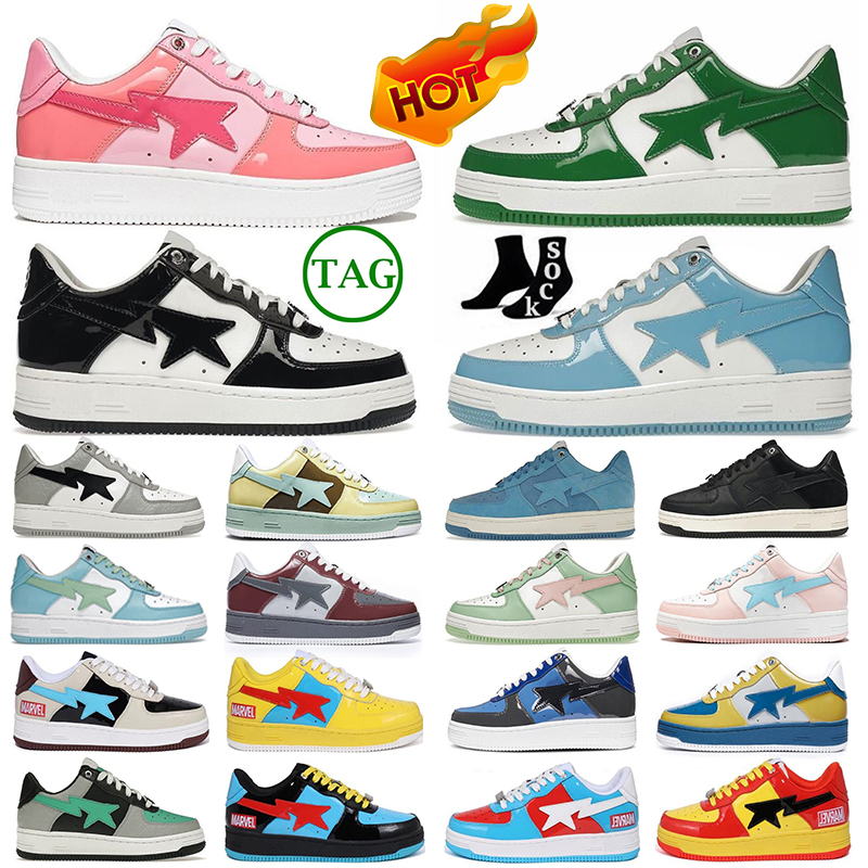 

2023 Luxury Bapesta Casual Shoes Woman Men Bapestas Fashion Patent Leather Sneaker tripe Black White green combo pink Plate-forme designer sneakers Chaussures, Lavender