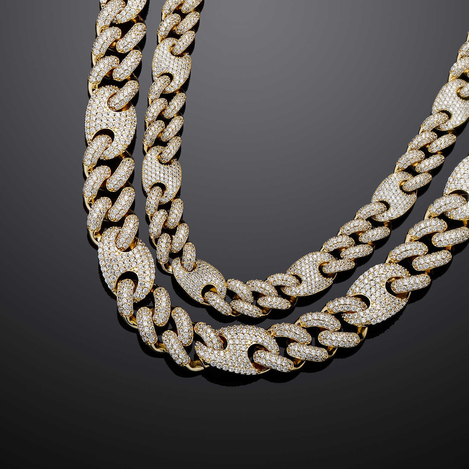 High Quality 20mm Pig Nose Mens Necklace Miami Coffee Bean Cuban Linck Chain Full Zirconium Hip Hop Necklace Curb Chains Real 14k Gold Bracelet For Me