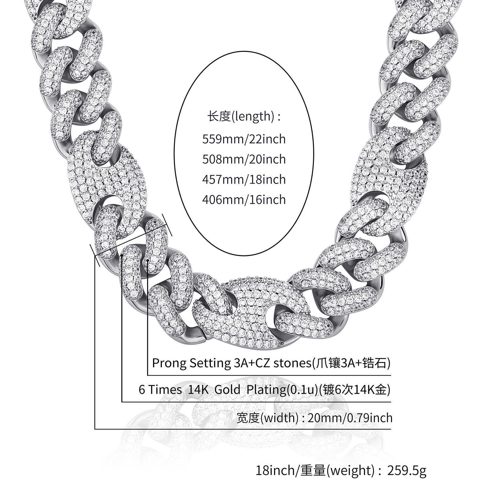 High Quality 20mm Pig Nose Mens Necklace Miami Coffee Bean Cuban Linck Chain Full Zirconium Hip Hop Necklace Curb Chains Real 14k Gold Bracelet For Me