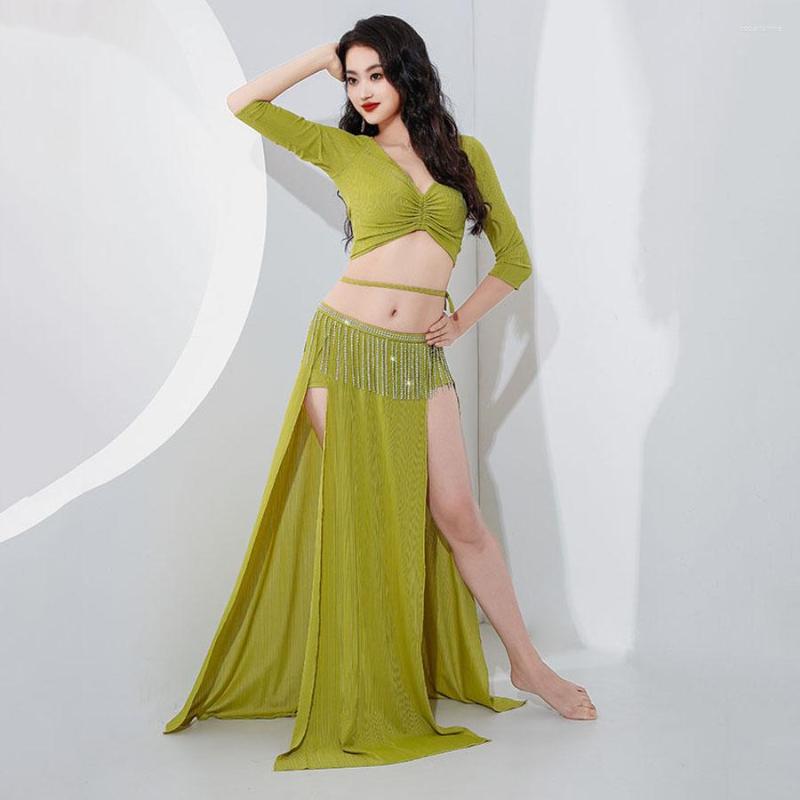 Stage Wear Belly Dance Costume Practice Clothing Diamond Tassel Light Luxury Double Slit Group, Light green
Stage Wear Belly Dance Costume Practice Clothing Diamond Tassel Light Luxury Double Slit Group, Light green