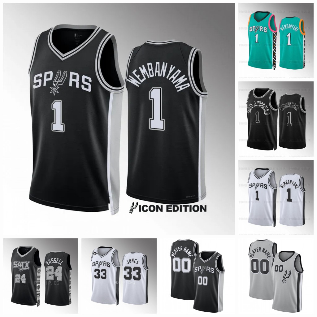 

1 Victor Wembanyama San Antonio''Spurs''2022-23 Basketball Jerseys Keldon 3 Johnson Zach 23 Collins Devin 24 Vassell Tre 33 Jones Devonte' 4 Graham, Navy cool base mens s-3xl