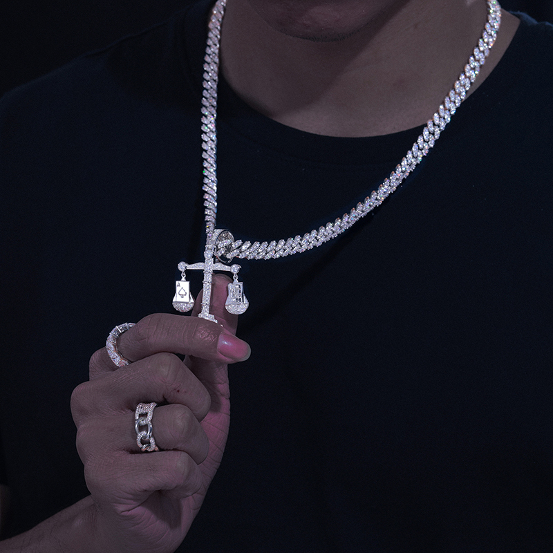 Pendant Necklaces S925 Liontin Skala Keseimbangan Libra Ace Of Spades Bling Kalung Hip Hop Pria Perhiasan Punk Jalanan Perak Sterling Batu 230517