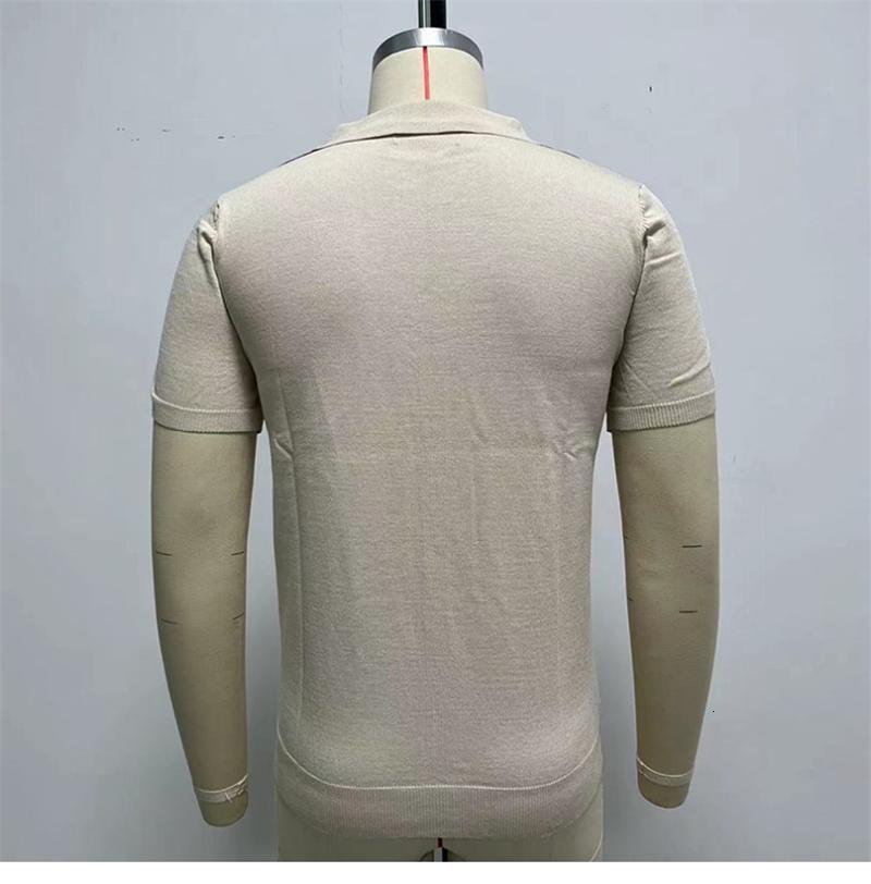 Men's Polos 2023 Summer British Style Retro Casual Apricot Stripe Patchwork Knitted Short Sleeve Jacquard Business Polo Shirt 230517