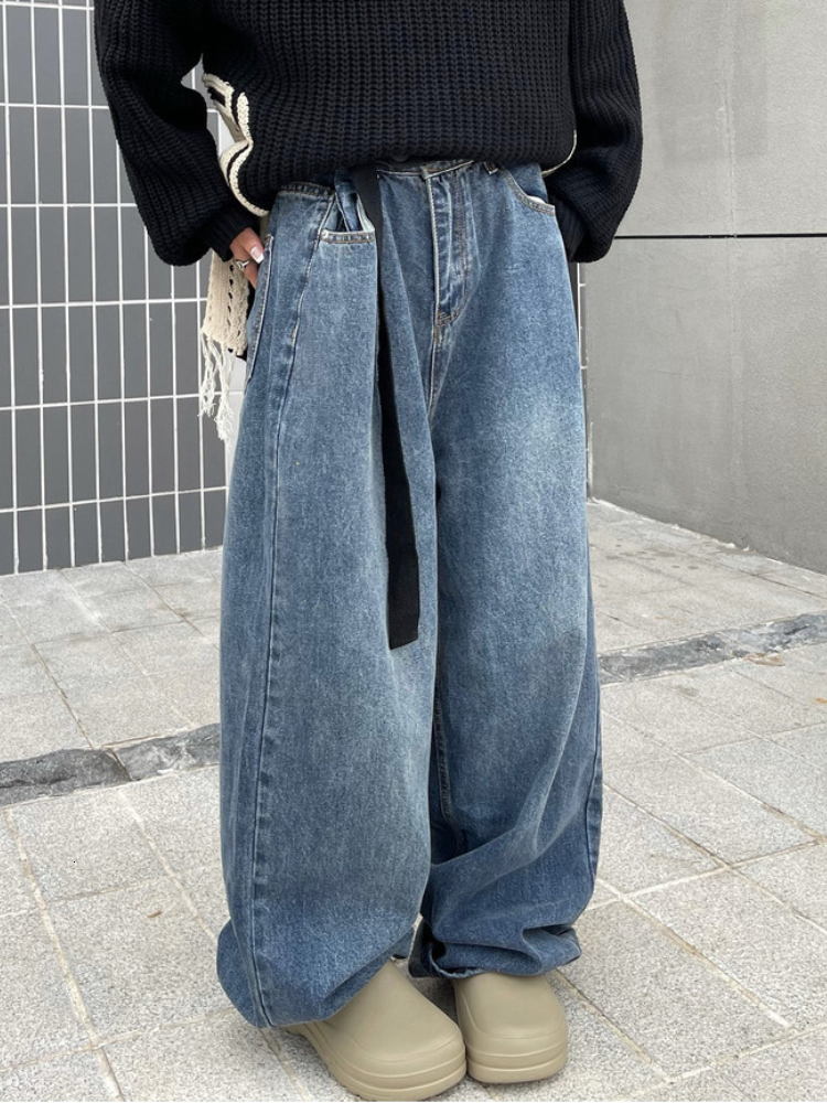 Men s Jeans Mencuci Jins Kaki Lebar Korea Jepang Y2K Wanita Musim Semi 2023 Pasangan Longgar Jatuh Lurus Kargo Panjang Lantai 230517