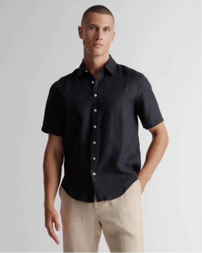 Men's Casual Shirts Desigenr Mens Fashion 100% European Linen Short Sleeve Shirt Casual Pure Color Shirt