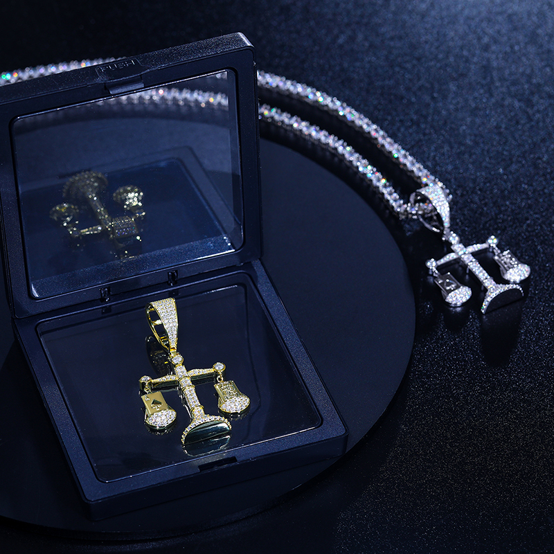 Pendant Necklaces S925 Liontin Skala Keseimbangan Libra Ace Of Spades Bling Kalung Hip Hop Pria Perhiasan Punk Jalanan Perak Sterling Batu 230517
