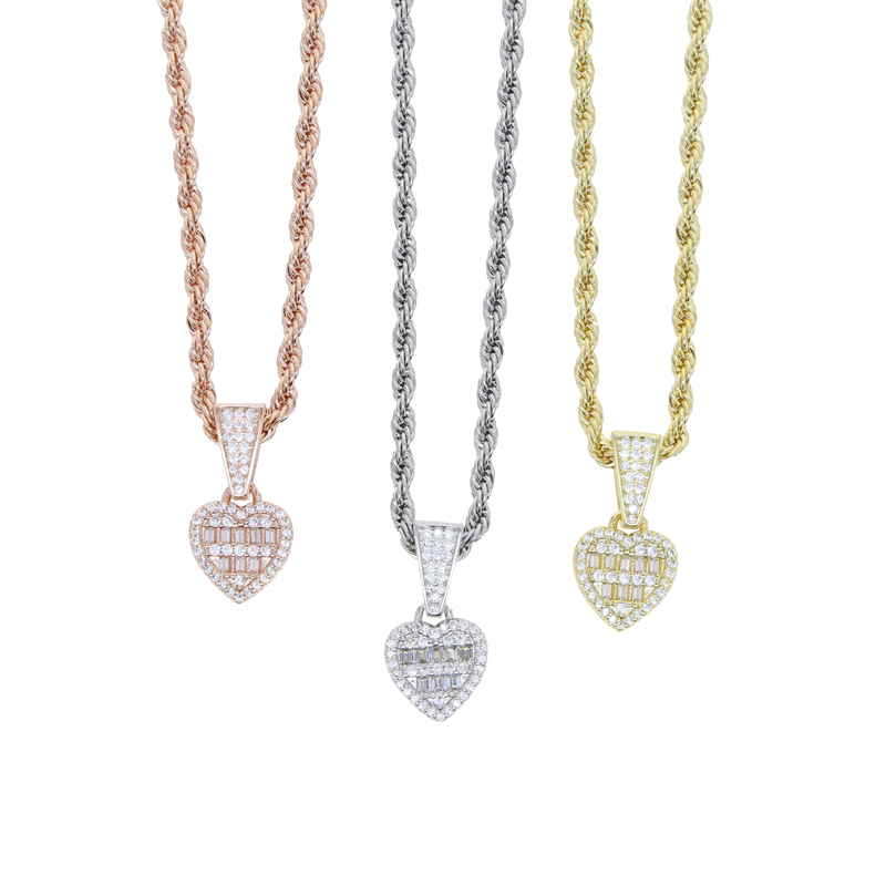 New arrived Hip Hop Iced Out Sparking Bg 5A Cubic Zirconia CZ Heart Pendant Earring necklace Fashion Women Jewelry Set