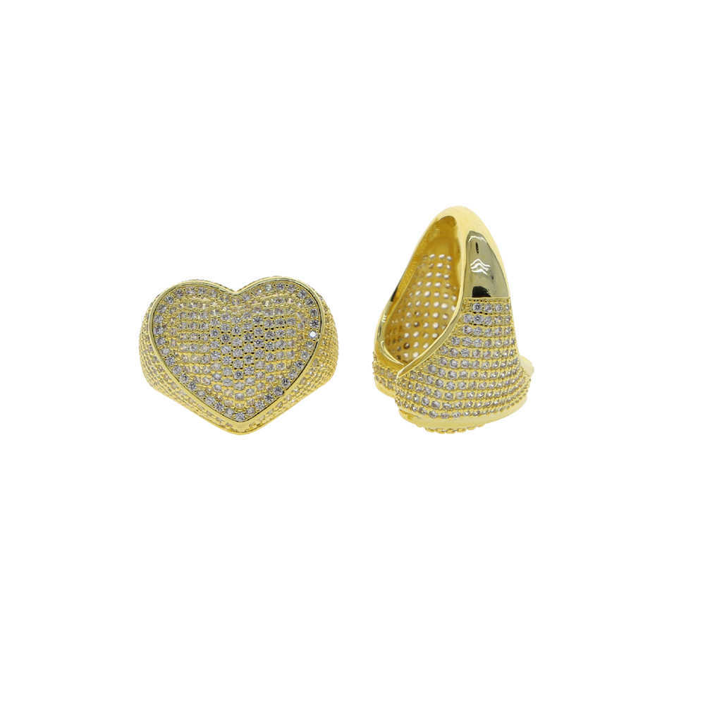 Band Rings Micro Pave CZ Full Finger Ring For Women Big Heart Shaped Valentine's Gift Ice Out Bling Cocktail Rings J230517