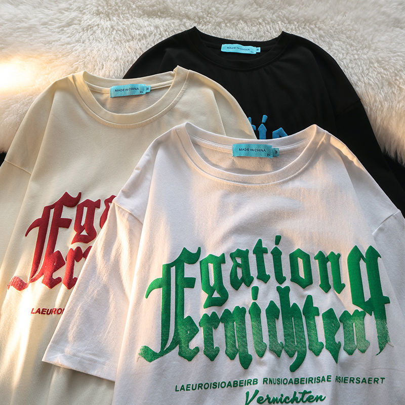 Men s T Shirts Kaus Lengan Pendek Katun Cetak Huruf Pria dan Wanita Longgar Setengah Pakaian Harajuku Ukuran Besar 230517