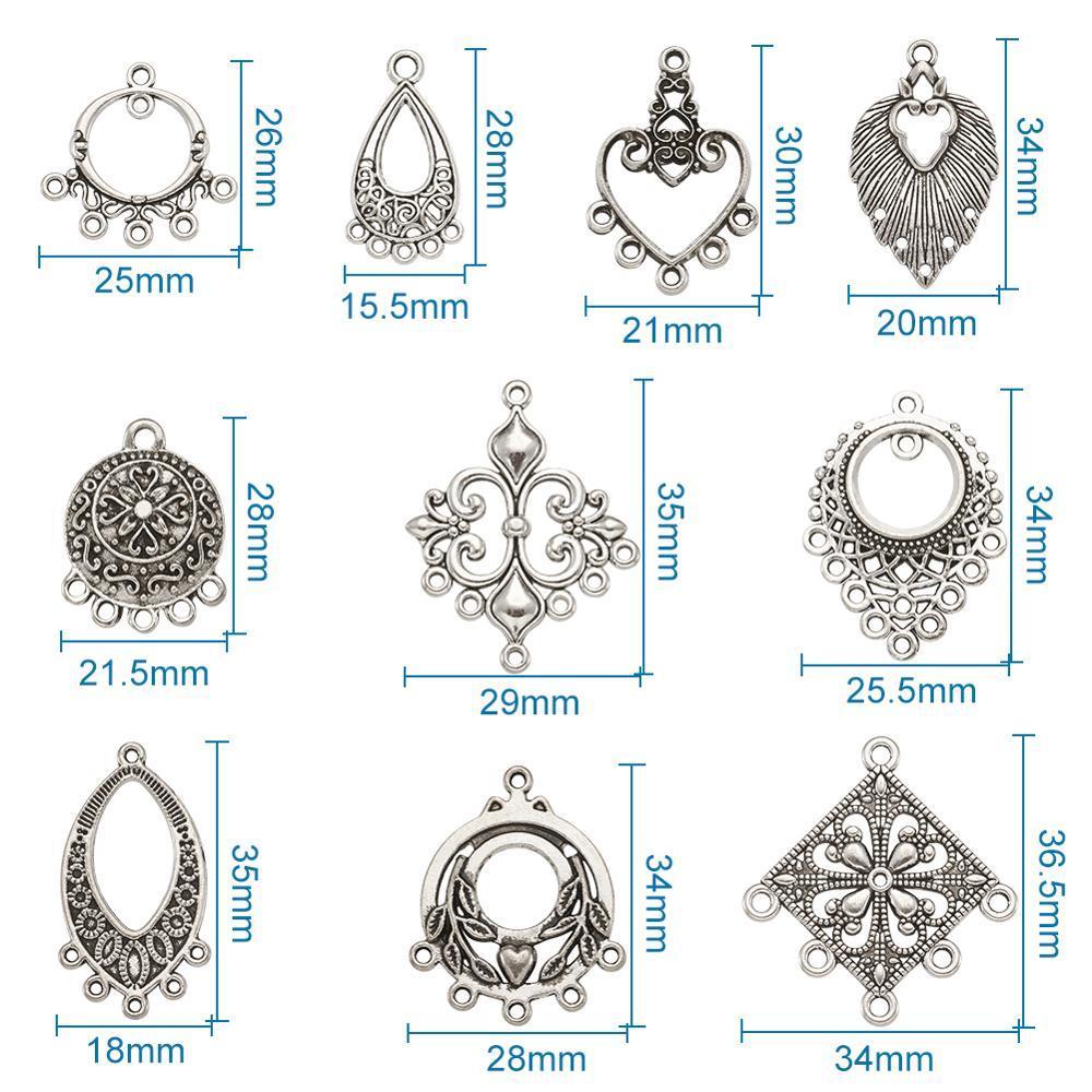 Pendant Necklaces 50 Pcs Tibet Perak Paduan Lampu Gantung Komponen Tautan Pesona untuk Menjuntai Anting Anting Kalung Perhiasan Membuat Bentuk Campura