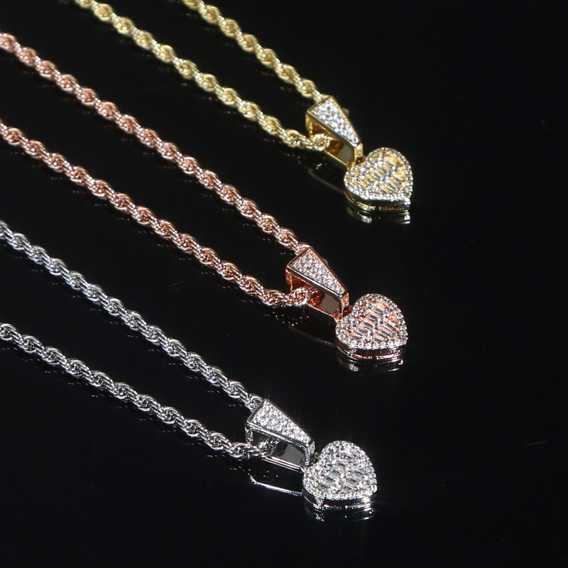 New arrived Hip Hop Iced Out Sparking Bg 5A Cubic Zirconia CZ Heart Pendant Earring necklace Fashion Women Jewelry Set