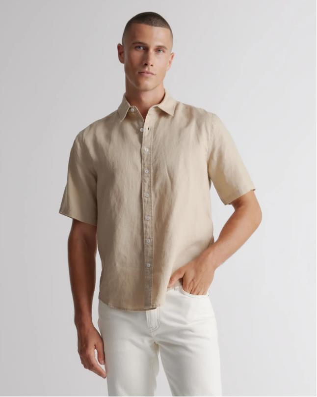 Men's Casual Shirts Desigenr Mens Fashion 100% European Linen Short Sleeve Shirt Casual Pure Color Shirt