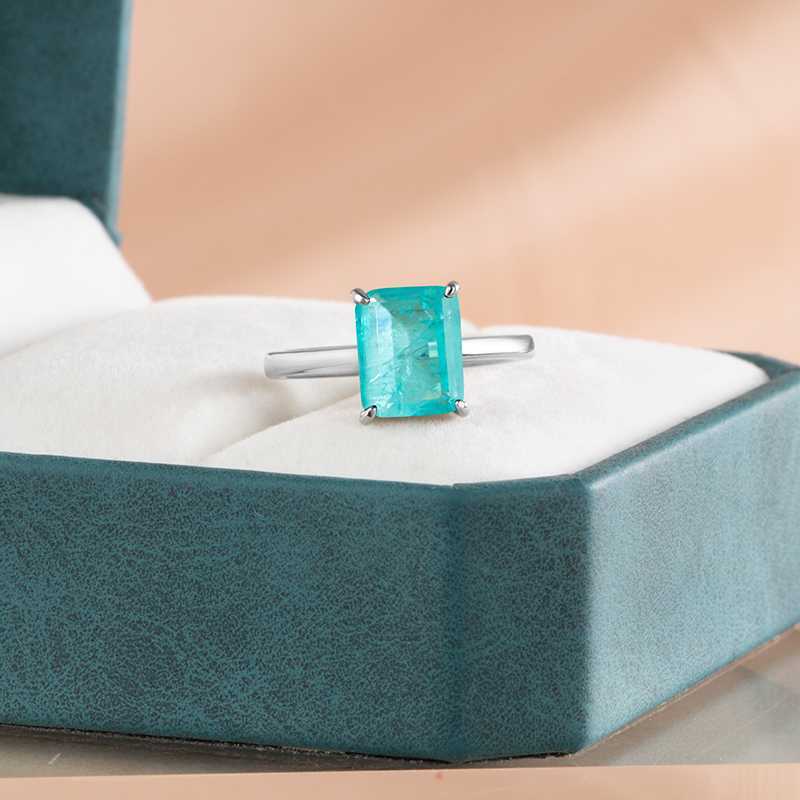 Band Rings Cellity 925 sterling silver big Blue stone Synthetic Diamond Gemstone Emerald cut Paraiba Tourmaline pariba Ring fine jewelry J230517