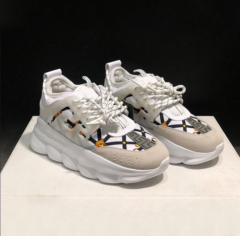 Luxury Designer Casual Shoes Top Quality Chain Reaction Wild Jewels Chain Link Trainer Running Shoes Sneakers EUR 36-46 RG36