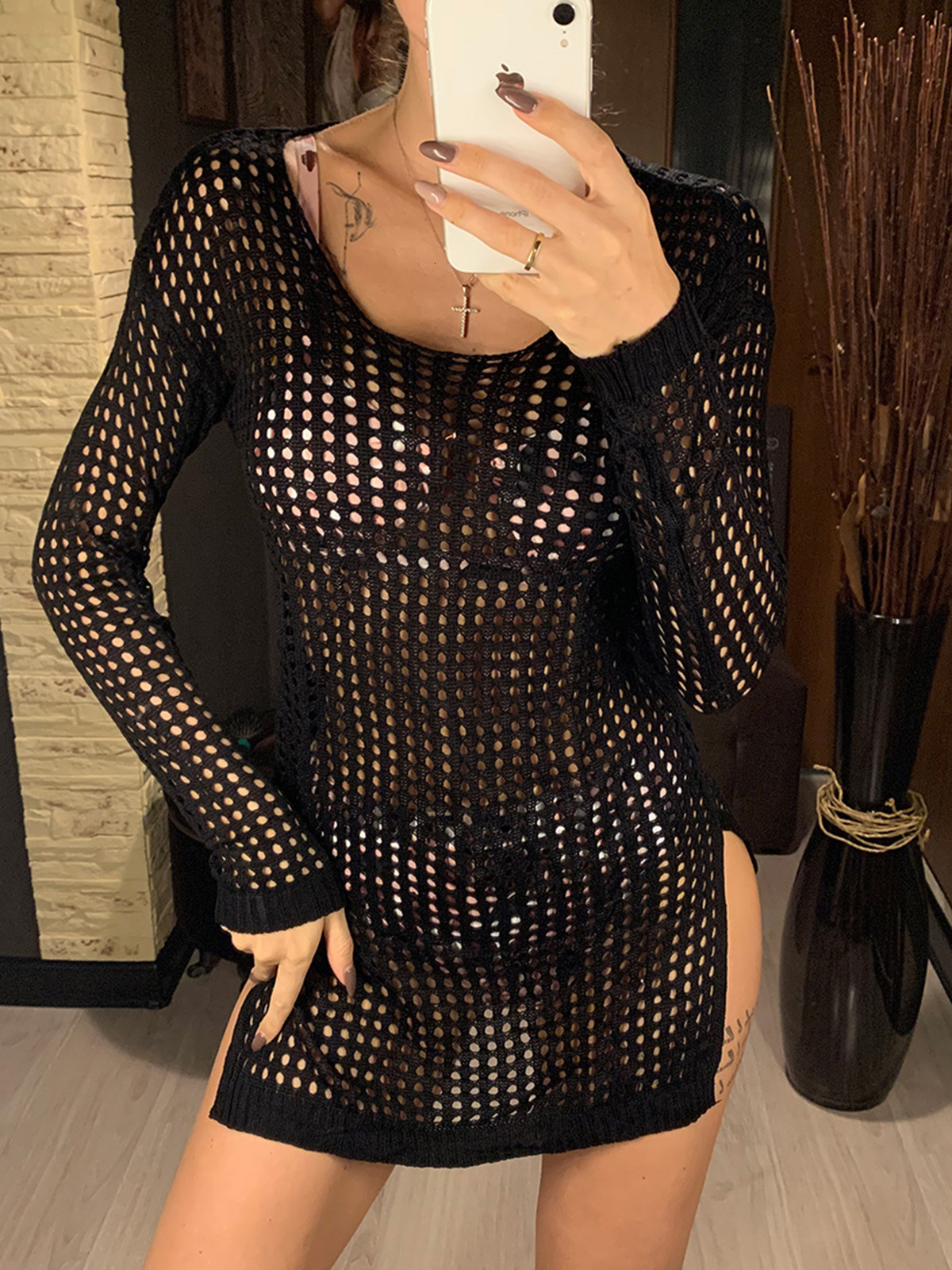 Women's Swimwear Sheer See Through Sexy Knitted Crochet Tunic Beach Cover Up Coverups Dress Wear wear Female Women V96 230517