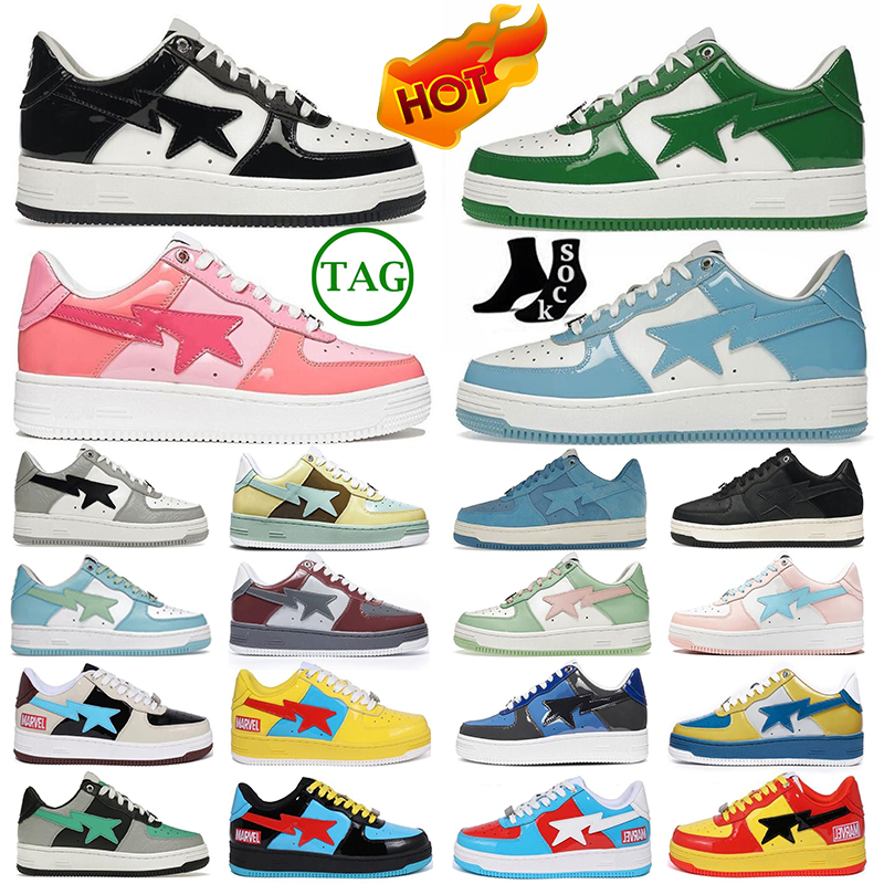 

Luxury Bapesta Casual Shoes Woman Men Bapestas Fashion Patent Leather Sneaker tripe Black White green combo pink Plate-forme designer sneakers Chaussures, Grey