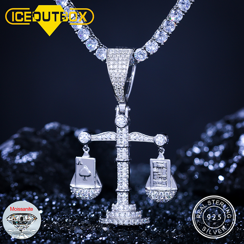 Pendant Necklaces S925 Liontin Skala Keseimbangan Libra Ace Of Spades Bling Kalung Hip Hop Pria Perhiasan Punk Jalanan Perak Sterling Batu 230517