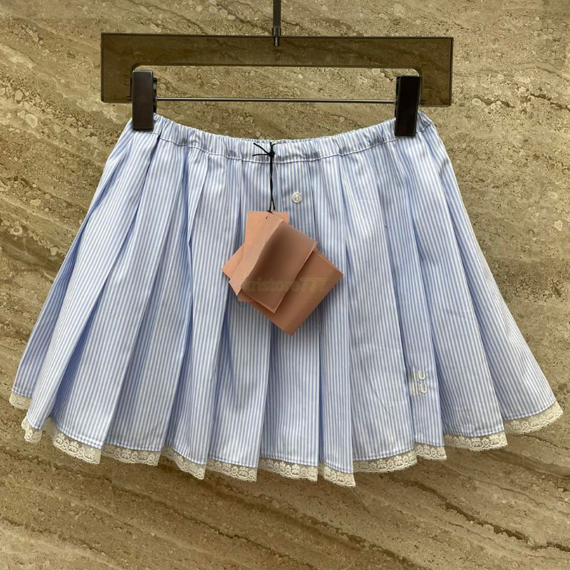 23SS FW Women Designer A-line Skirts With Letter Embroidery Skirt Girls Cotton Vintage Milan Runway Brand High End Custom Brief Striped Designer Mini Pleated Dresses, Multi
23SS FW Women Designer A-line Skirts With Letter Embroidery Skirt Girls Cotton Vintage Milan Runway Brand High End Custom Brief Striped Designer Mini Pleated Dresses, Multi