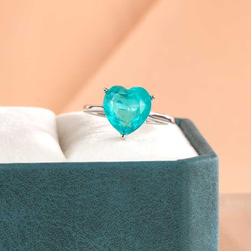 Band Rings Cellity 925 sterling silver big Blue stone Synthetic Diamond Gemstone Emerald cut Paraiba Tourmaline pariba Ring fine jewelry J230517