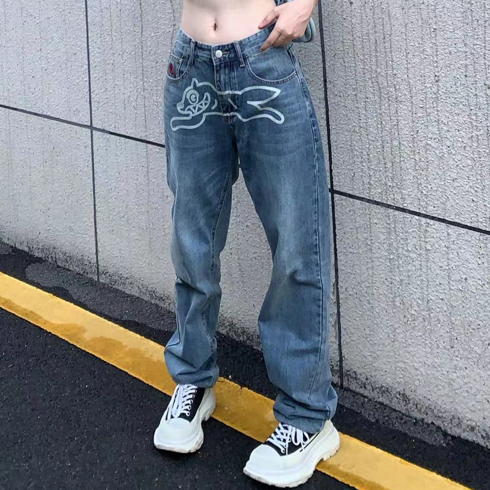 Mens Jeans Vintage Dog Y2K Baggy Men Embroidery Straight Washed Denim Cargo Pants Streetwear Neutral Harajuku Ropa Hombre Trousers 230516