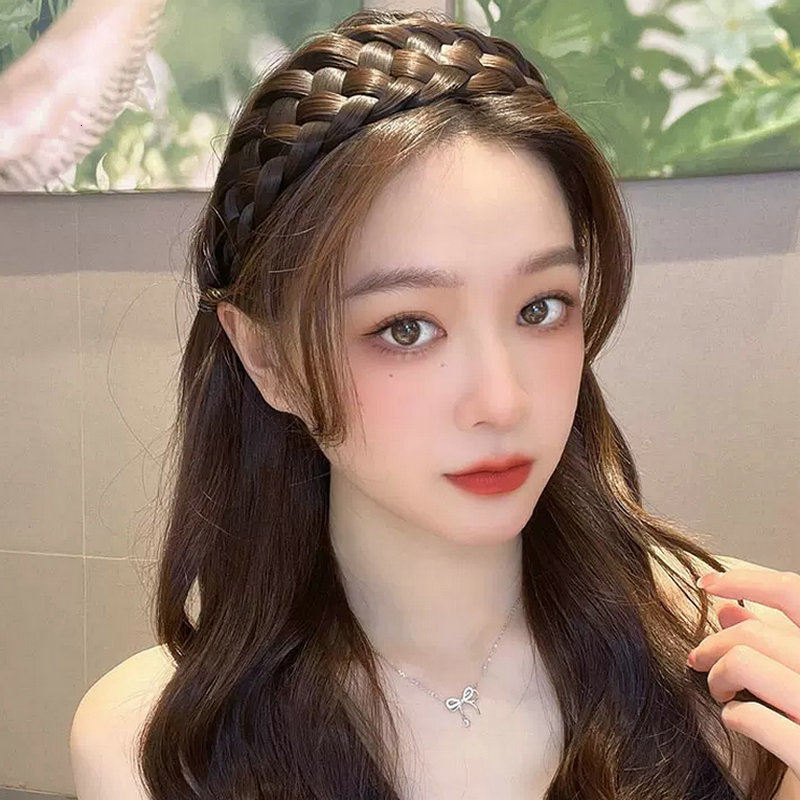 Hair Rubber Bands Twist Wig Headbands For Women Wide Fishbone Braids Hairbands Handmade Head Hoop Hair Styling Headwear Accessories Gift 230517