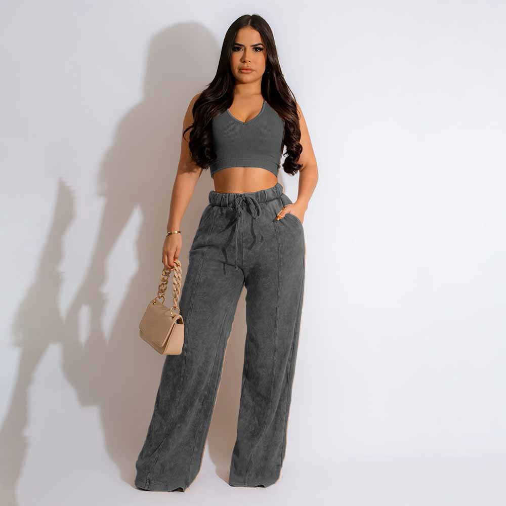 Women's Two Piece Pants Summer women's 2 piece new clothing in matching sets two pieces set woman clothes 2023 crop top pants outfits P23051