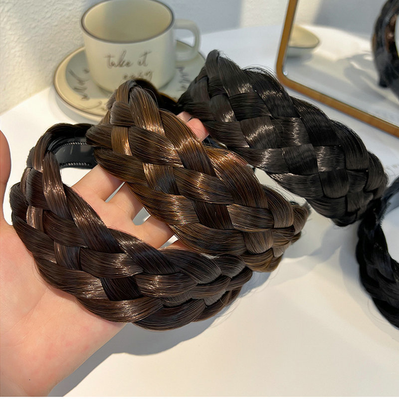 Hair Rubber Bands Twist Wig Headbands For Women Wide Fishbone Braids Hairbands Handmade Head Hoop Hair Styling Headwear Accessories Gift 230517