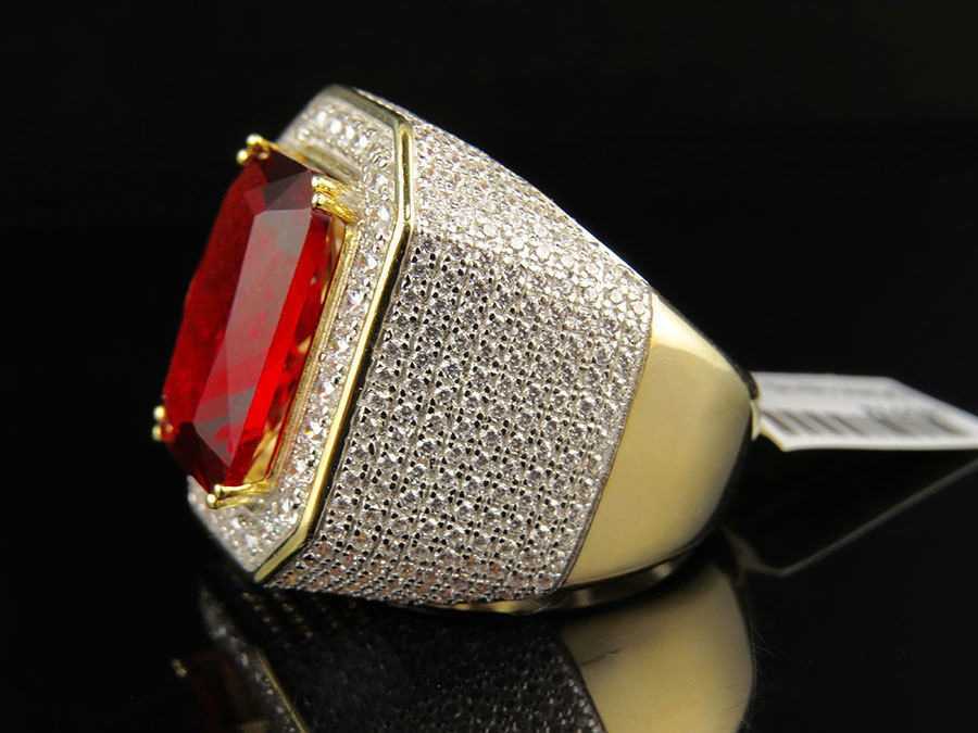 Band Rings Mens Ruby Ring Gold Color Classic Male Vintage Men 925S Ring Red Stone CZ Dubai Luxury Rings Party Fashion gemstone Jewelry J230517
