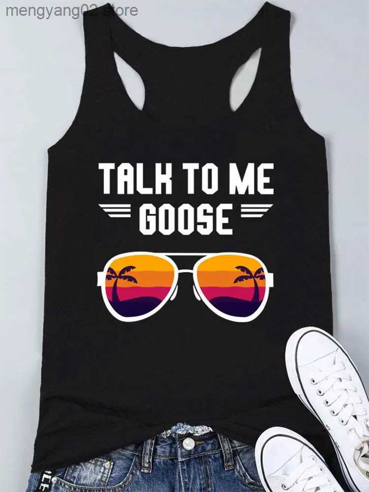 Women's Tanks Camis Talk To Me Goose Glasses Racerback Tank Women's Beach Shirt Funny Rainbow Graphic Tee Letter Print Vest Text Sleeveles