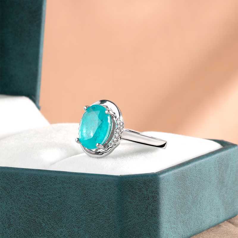 Band Rings Cellity 925 sterling silver big Blue stone Synthetic Diamond Gemstone Emerald cut Paraiba Tourmaline pariba Ring fine jewelry J230517