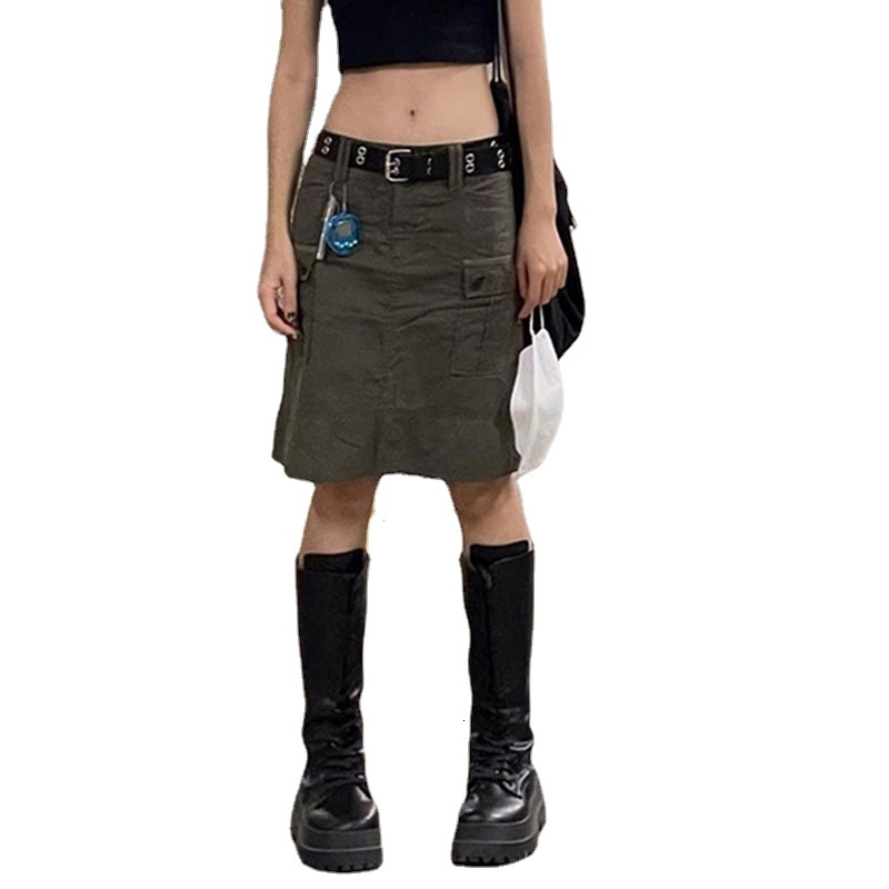 Skirts Sunny Y J Y2K Rok Kargo Abu abu Saku Grunge Pinggang Rendah Mode Streetwear Lurus Pakaian Korea Estetika Chic Baru 230517
