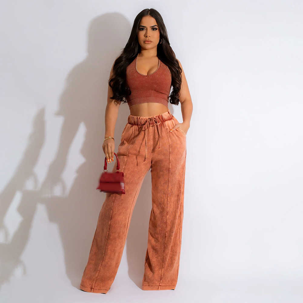 Women's Two Piece Pants Summer women's 2 piece new clothing in matching sets two pieces set woman clothes 2023 crop top pants outfits P23051