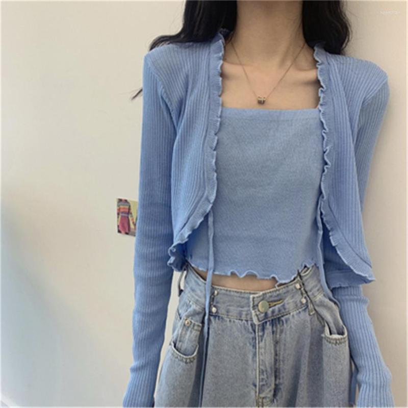 Womens Sweaters 2024 Patched One-piece Cropped Pullovers Ruffles Full Sleeve Laced Sweater Shirts Crop Tops For Female