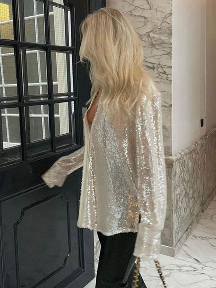 Women s Blouses Shirts Blus Manik manik Baju Wanita Atasan Lengan Panjang Putih Hijau Kebesaran Solid Pakaian Seksi Klub Pesta Y2K 230517