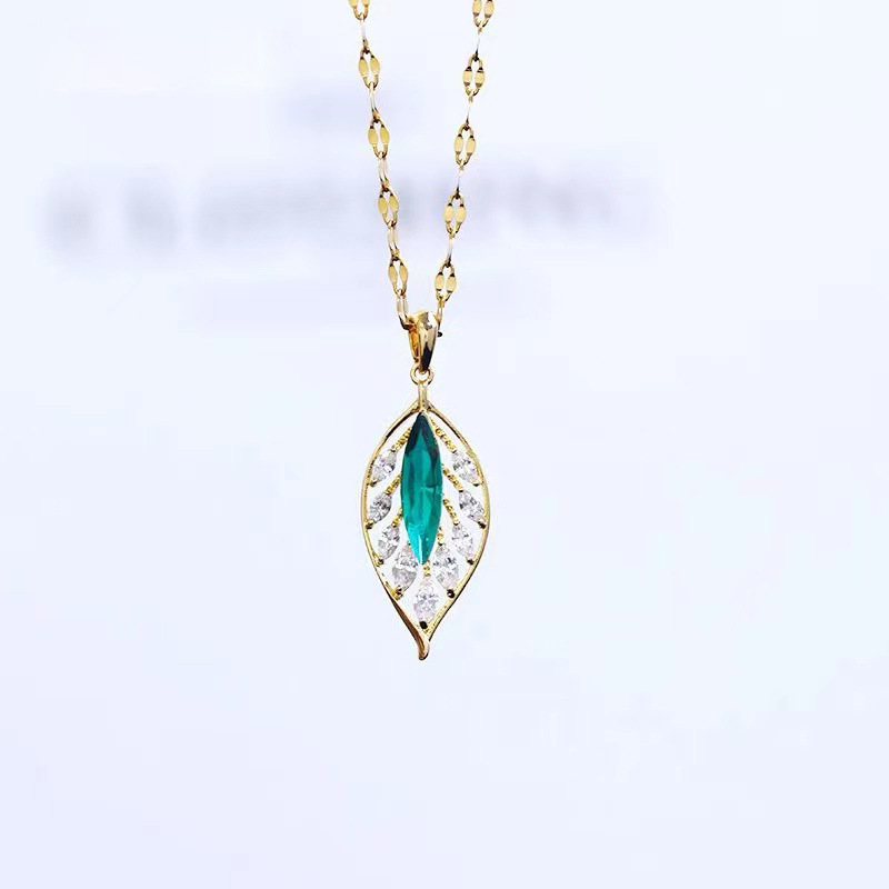 CZ Micro Pave Leaf Necklace Classic Wedding Gift Jewelry