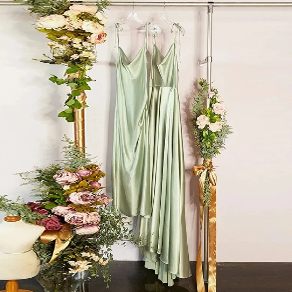 babynice666 Sexy Spaghetti Straps Prom Dresses Bride Bridesmaids Party Night Gowns With Side Slit Silk Satin Summer Women Undergarments CPS3024