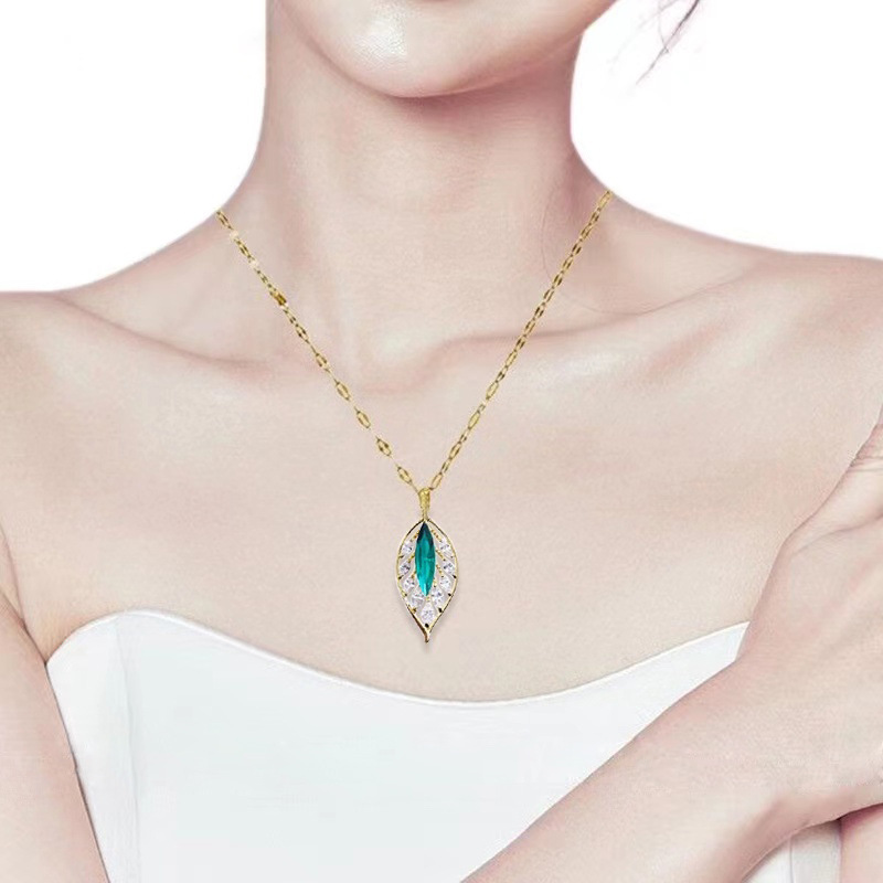 CZ Micro Pave Leaf Necklace Classic Wedding Gift Jewelry